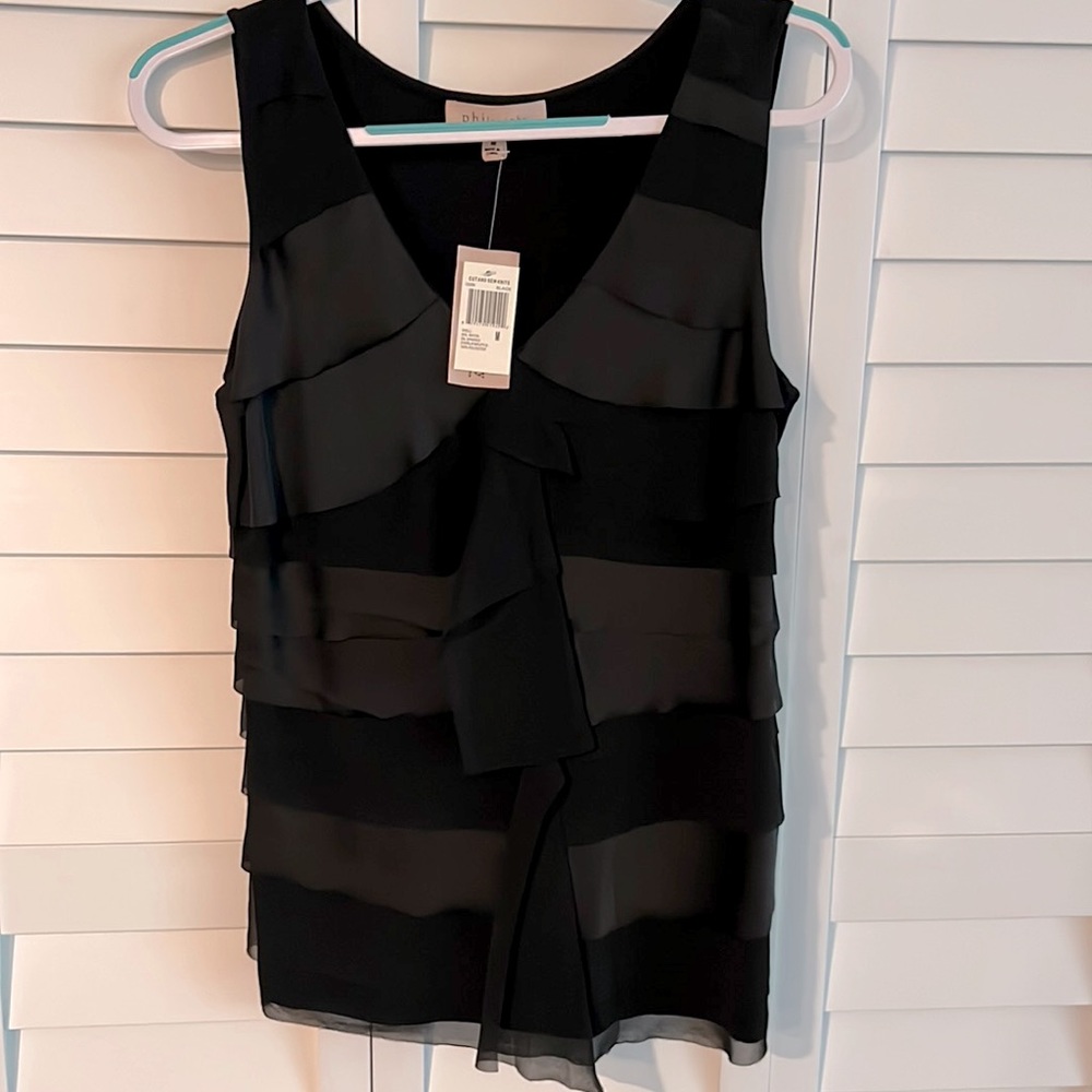 NWT Philosophy Black Ruffled Blouse size M